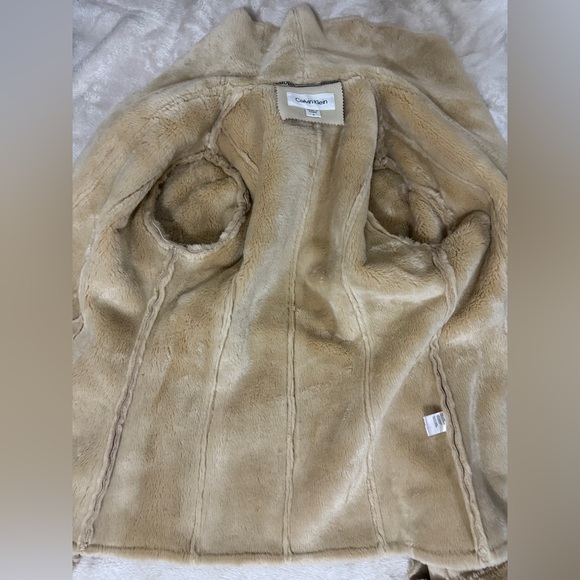 Calvin Klein Tan Faux Shearling Faux Suede Coat Jacket Size S - Picture 8 of 12